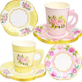 Tea Cups and Saucers with Handle Paper Disposable Tea Party Garden Spring Flo...