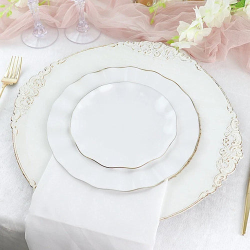 Round Plastic Salad Dinner Plates Gold Wavy Rim Party Disposable Tableware